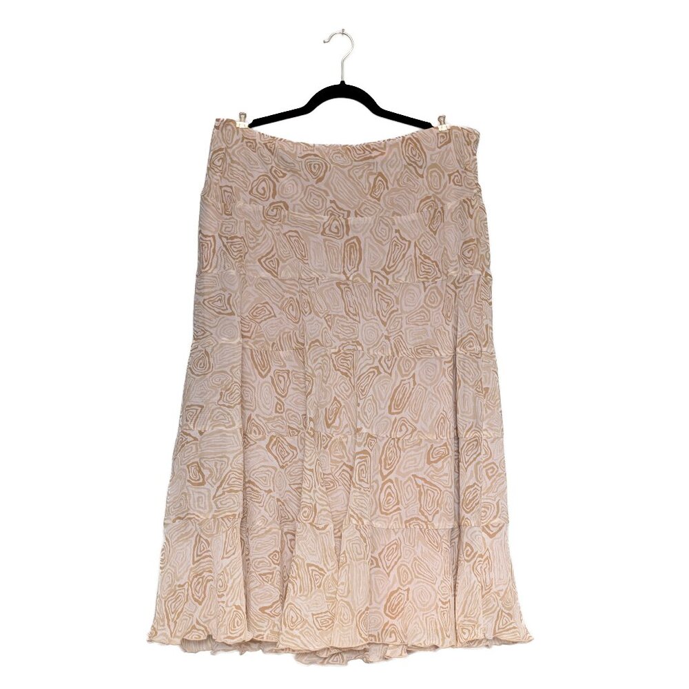 Hearts of Palm Maxi Skirt in Beige and White Abstract Swirl Pattern (Size 18)